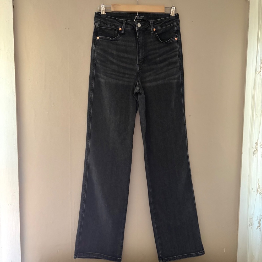 Judy Blue Womens Straight Fit Jeans Size 7/28 Black High Rise Stretch Denim